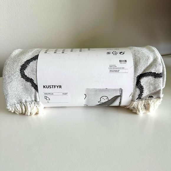 IKEA KUSTFYR Throw Blanket White/Black Ghost Halloween (905.636. 70) New - Picture 5 of 5